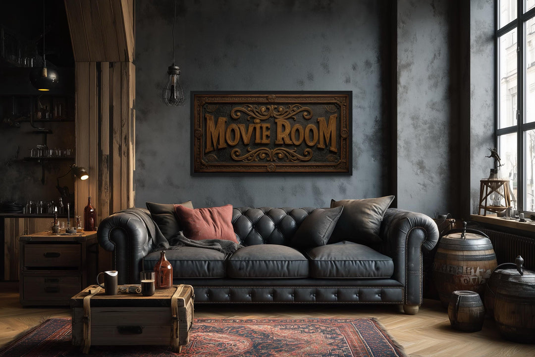 Movie Room Vintage Sign Framed Canvas Wall Art