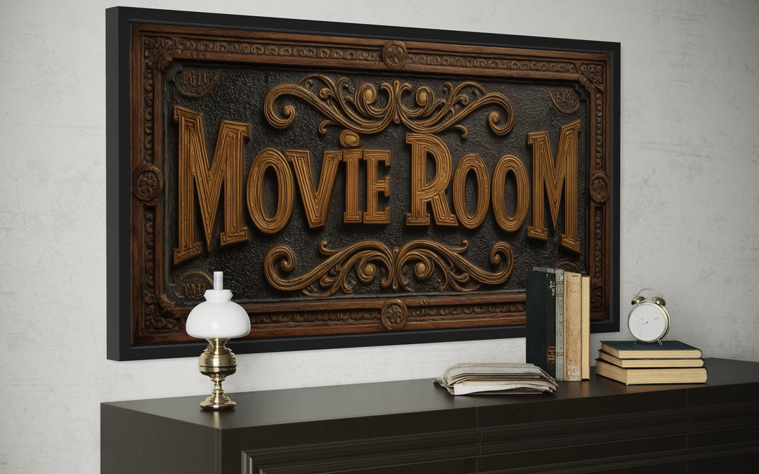 Movie Room Vintage Sign Framed Canvas Wall Art