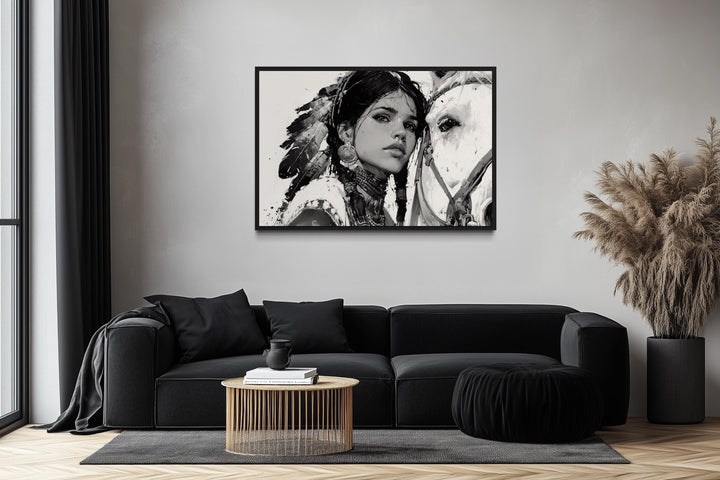 Native American Girl And Her White Horse Wall Art