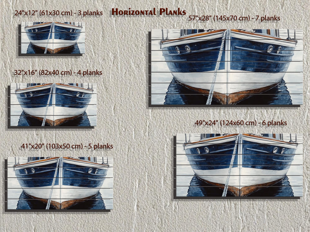 Navy Blue Boat Real Wood Nautical Wall Art