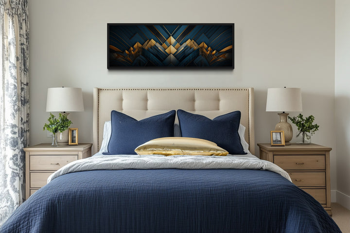 Navy Blue Gold Art Deco Panoramic Painting Framed Canvas Wall Art
