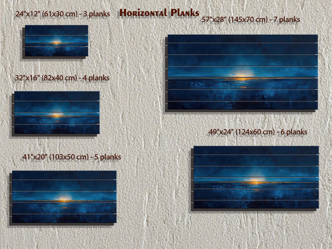 Navy Blue Gold Ocean Sunset Nautical Distressed Wood Wall Art