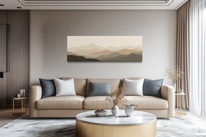 Neutral Beige Brown Minimalist Mountain Landscape Above Bed Wall Art