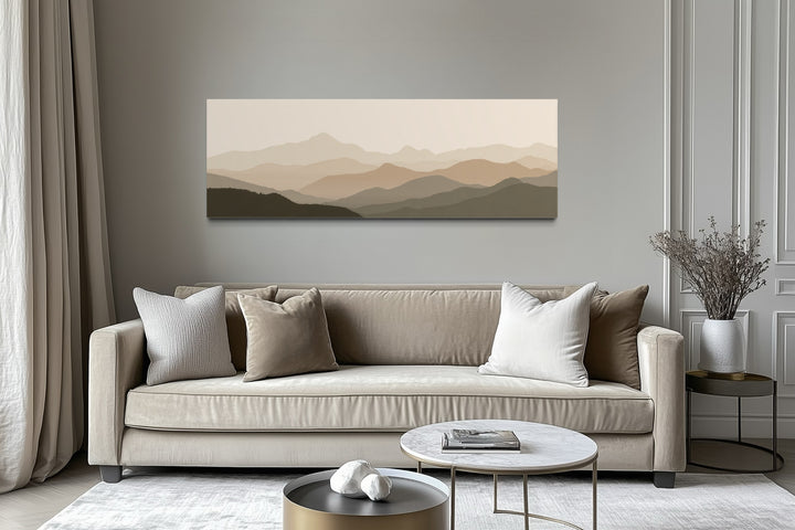 Neutral Beige Brown Minimalist Mountain Landscape Above Bed Wall Art