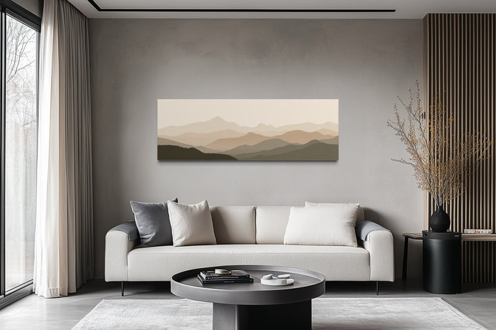 Neutral Beige Brown Minimalist Mountain Landscape Above Bed Wall Art