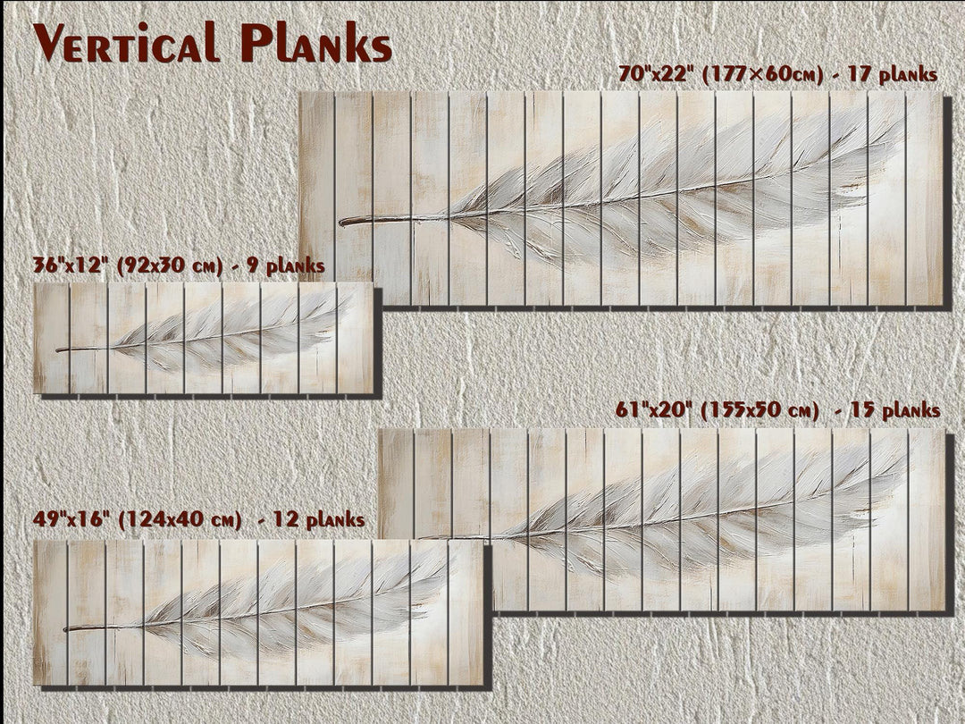 Neutral Boho Feather Long Horizontal Distressed Wood Wall Art