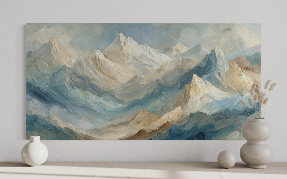 Neutral Pastel Mountain Landscape Canvas Wall Art