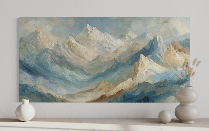 Neutral Pastel Mountain Landscape Canvas Wall Art