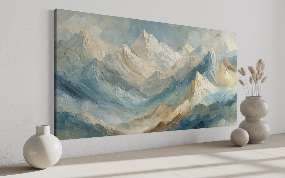 Neutral Pastel Mountain Landscape Canvas Wall Art