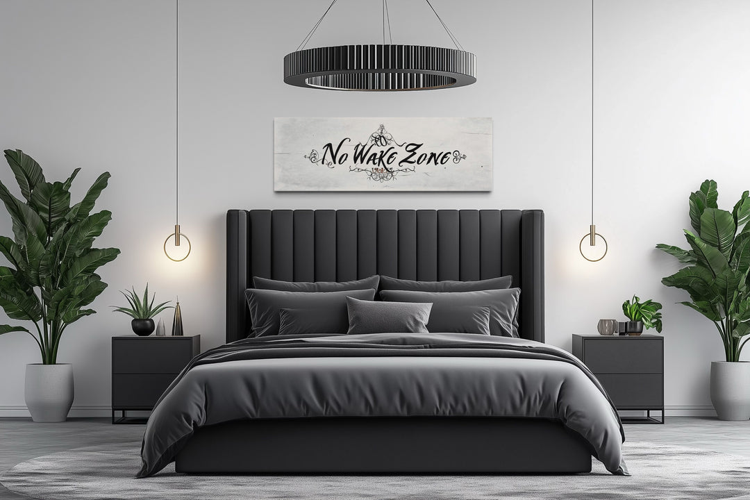 No Wake Zone Long Narrow Over Bed Framed Canvas Wall Art