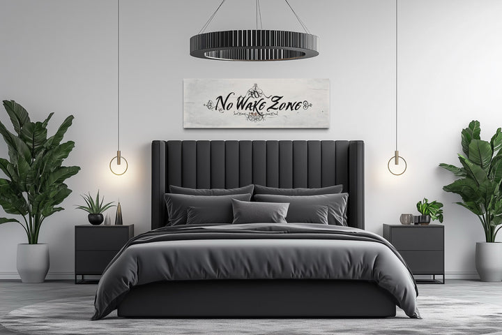 No Wake Zone Long Narrow Over Bed Framed Canvas Wall Art
