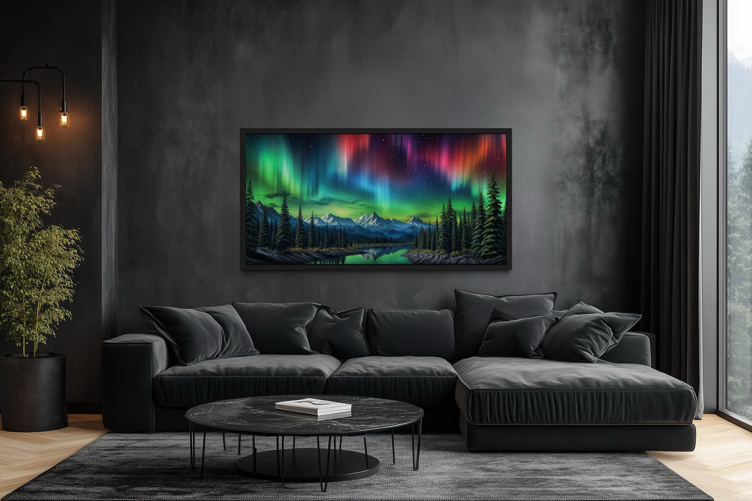 Northern Lights Over Arctic Mountains Framed Canvas Wall Art