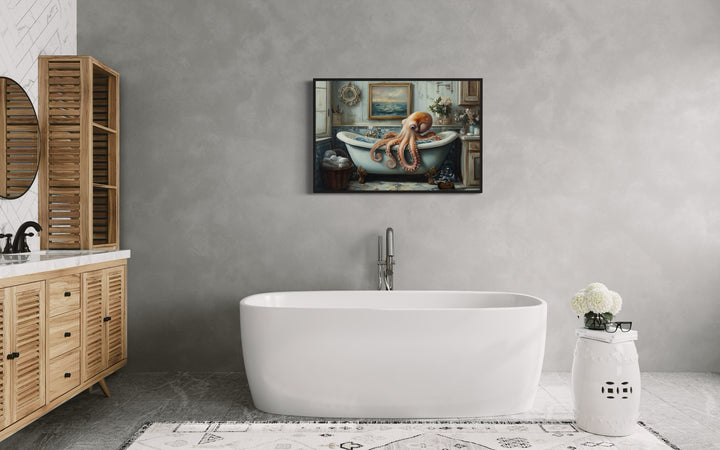 Octopus in a Bathtub Framed Canvas Wall Art