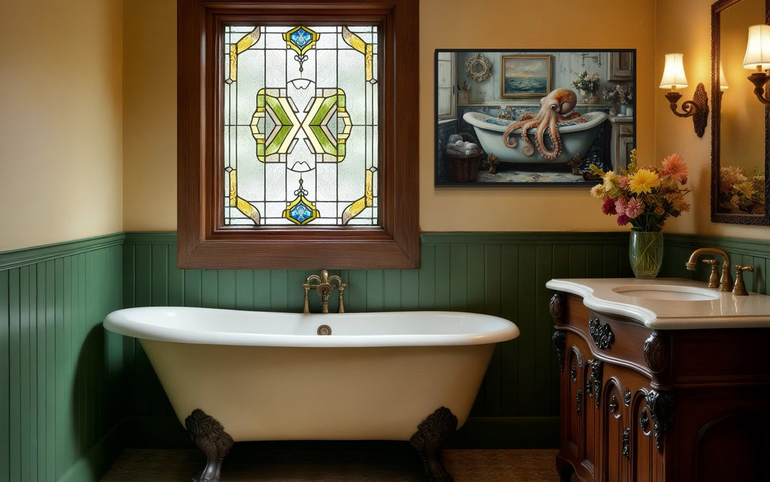 Octopus in a Bathtub Framed Canvas Wall Art