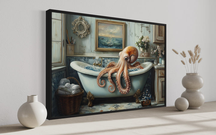 Octopus in a Bathtub Framed Canvas Wall Art