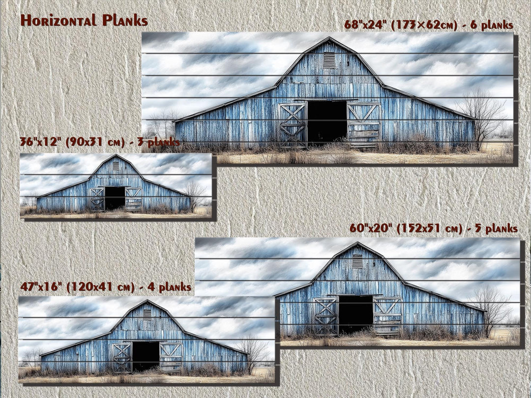 Old Blue Barn Long Horizontal Real Wood Wall Art