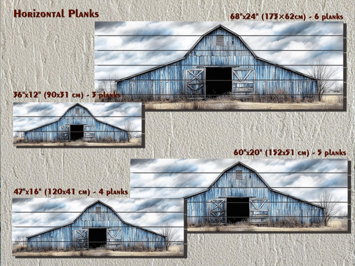 Old Blue Barn Long Horizontal Real Wood Wall Art