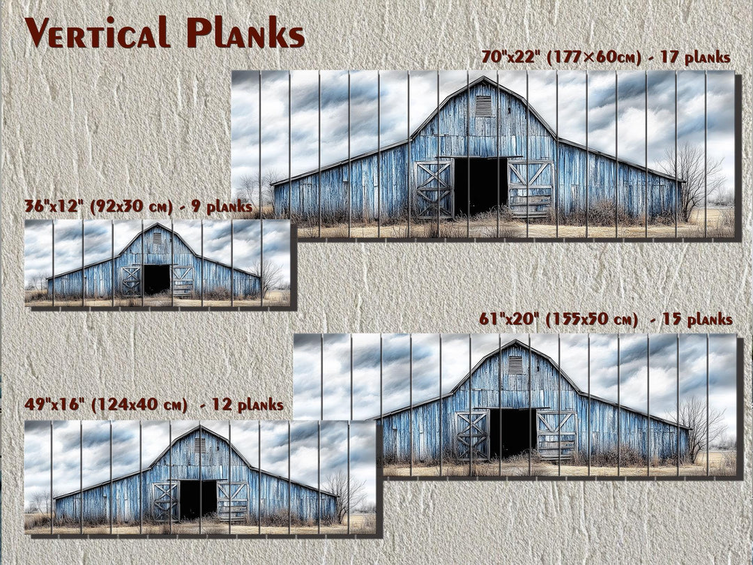 Old Blue Barn Long Horizontal Real Wood Wall Art
