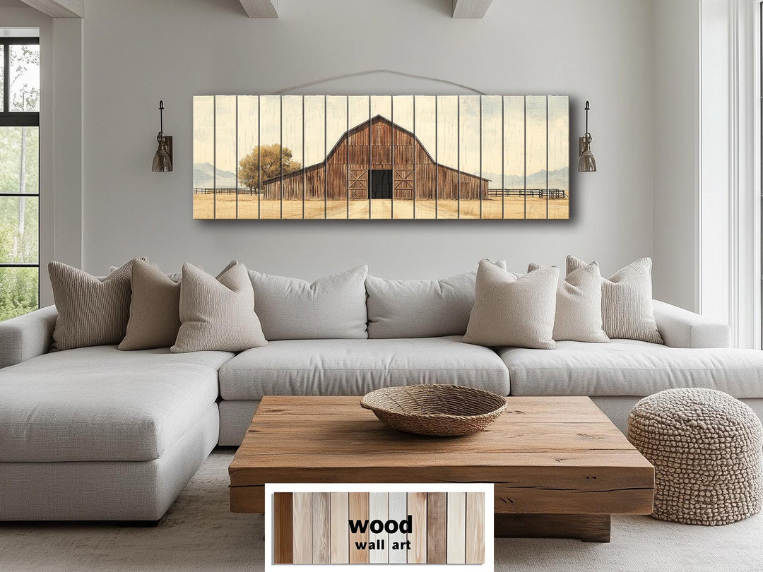 Old Brown Barn Long Horizontal Real Wood Wall Art