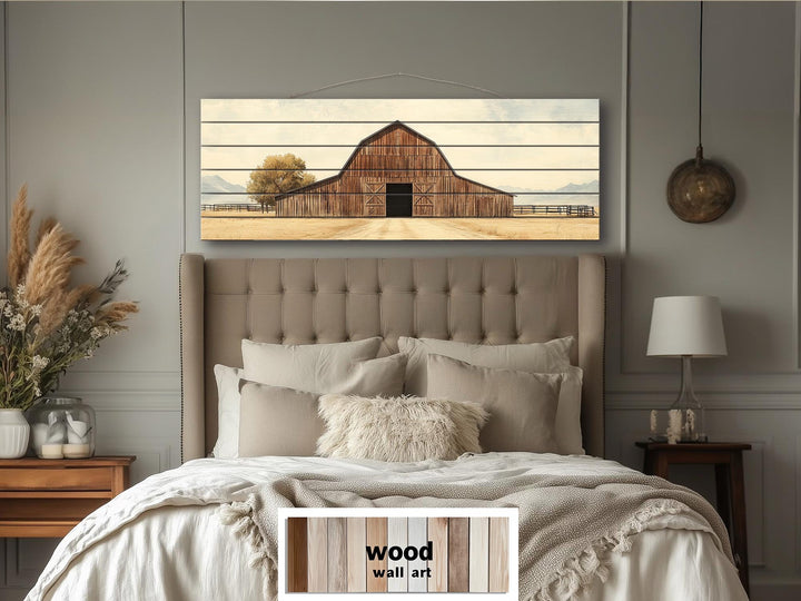 Old Brown Barn Long Horizontal Real Wood Wall Art