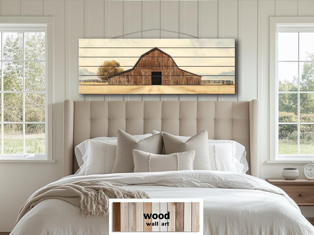 Old Brown Barn Long Horizontal Real Wood Wall Art