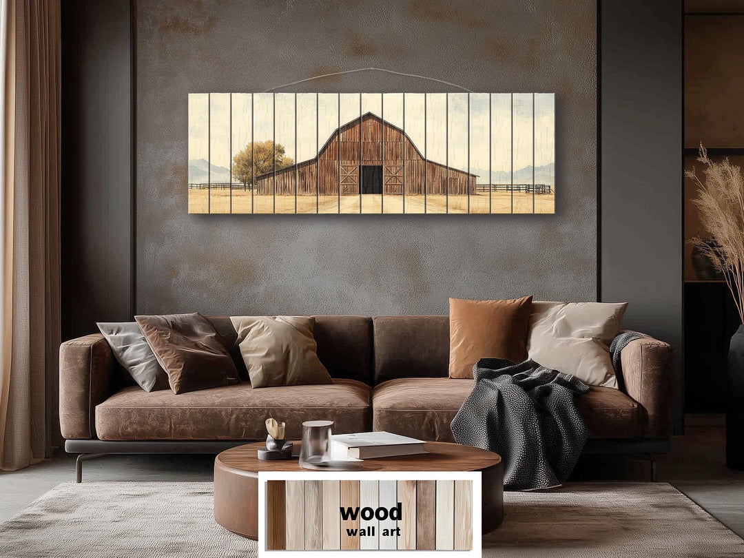 Old Brown Barn Long Horizontal Real Wood Wall Art