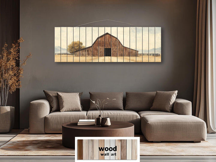 Old Brown Barn Long Horizontal Real Wood Wall Art