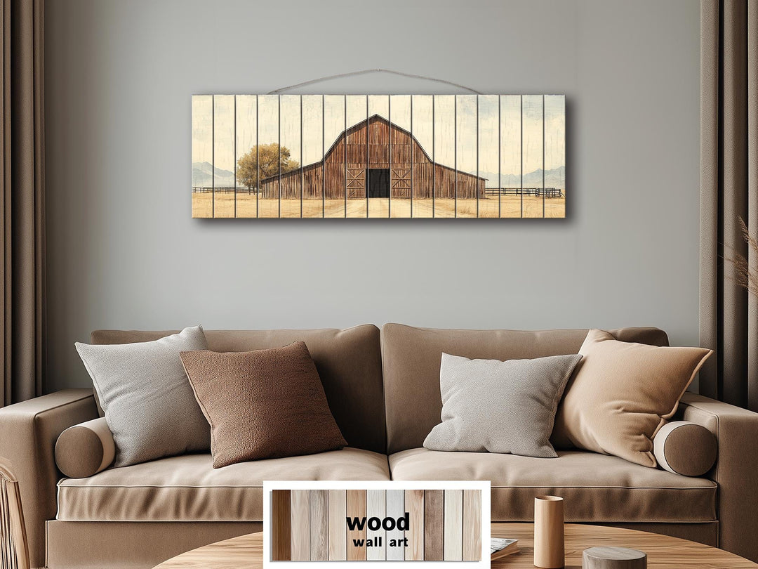 Old Brown Barn Long Horizontal Real Wood Wall Art