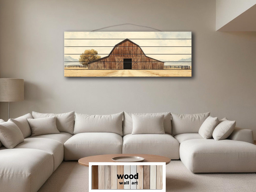 Old Brown Barn Long Horizontal Real Wood Wall Art