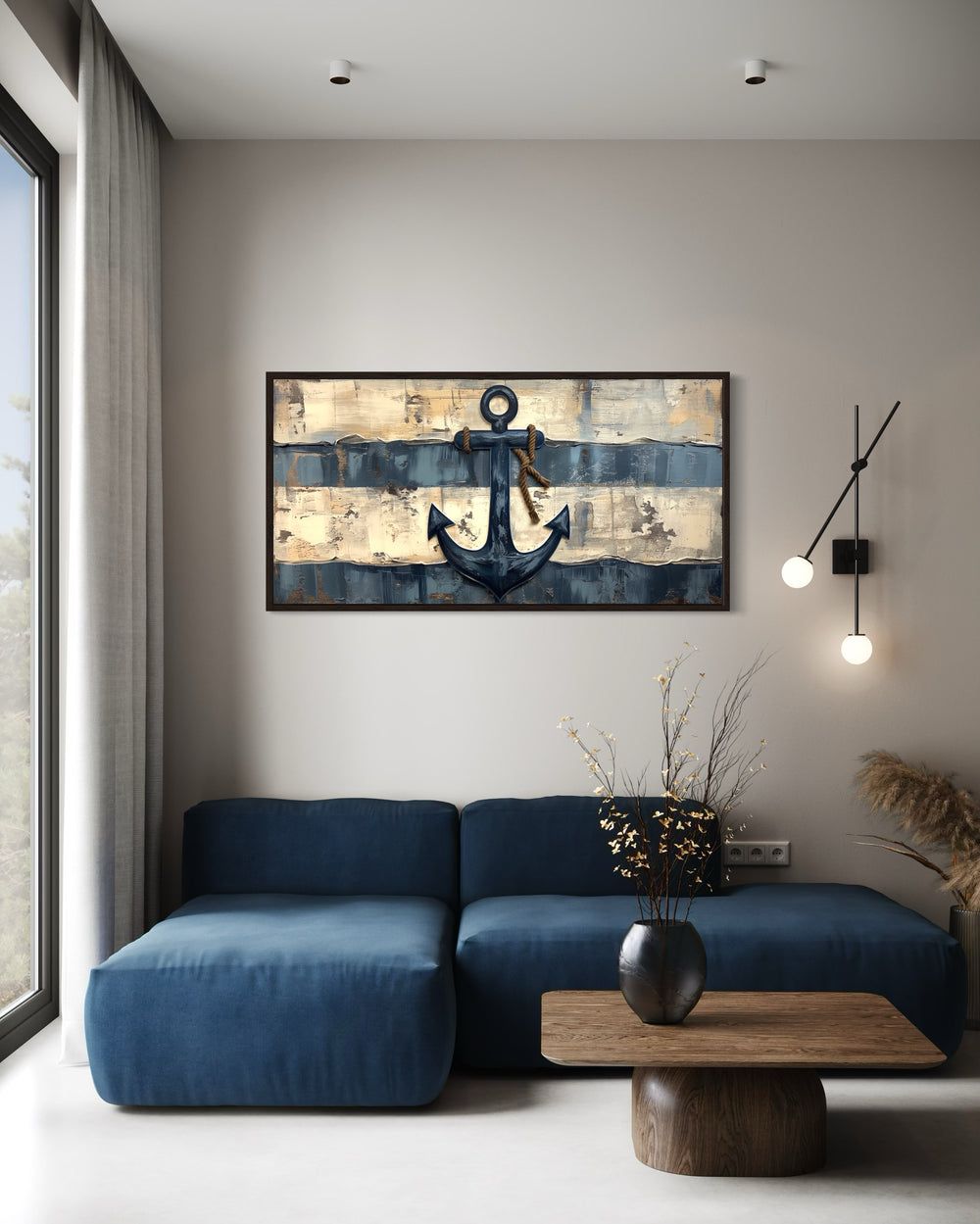 Old Ship Anchor Distressed Painting Nautical Framed Canvas Wall Art