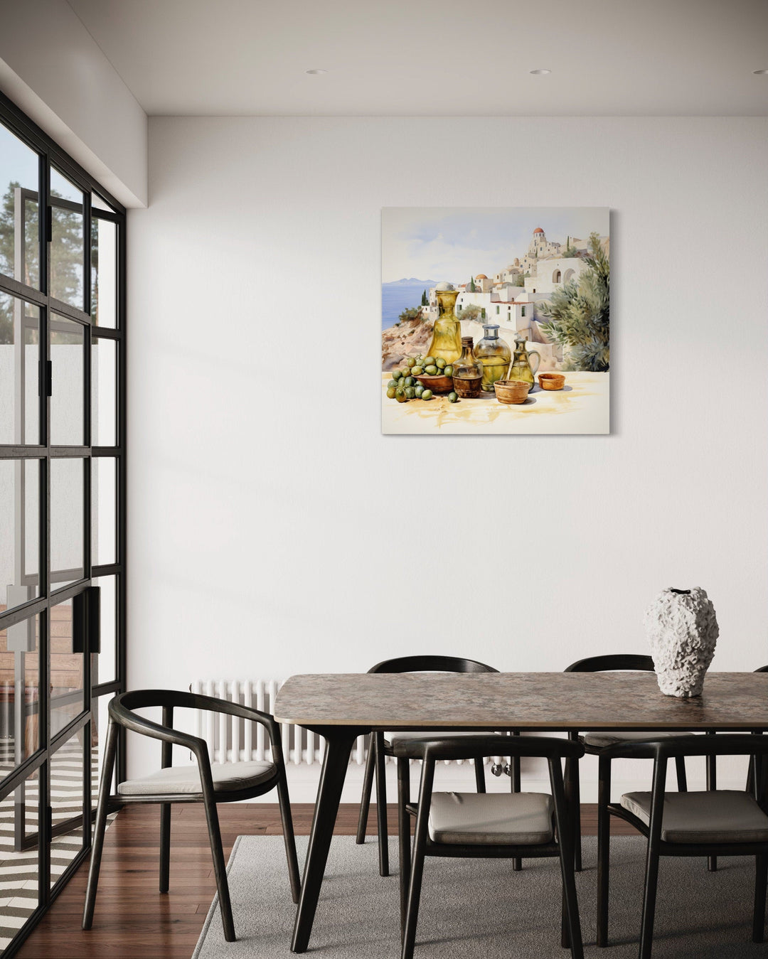 Olives And Oil Watercolor Greece Landscape Framed Canvas Wall Art