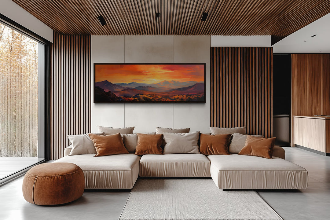 Orange Mountain Sunset Horizontal Framed Canvas Wall Art