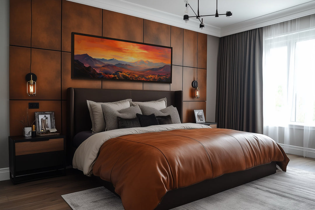 Orange Mountain Sunset Horizontal Framed Canvas Wall Art