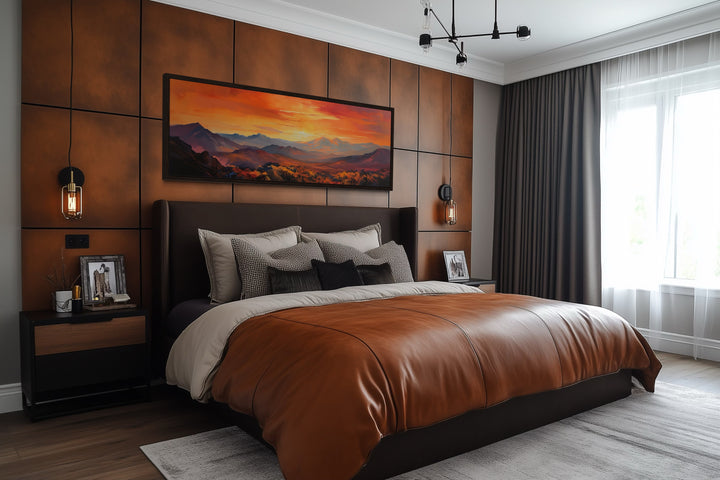 Orange Mountain Sunset Horizontal Framed Canvas Wall Art