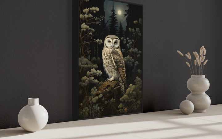 Owl in Haunted Forest Gothic Framed Canvas Wall Art