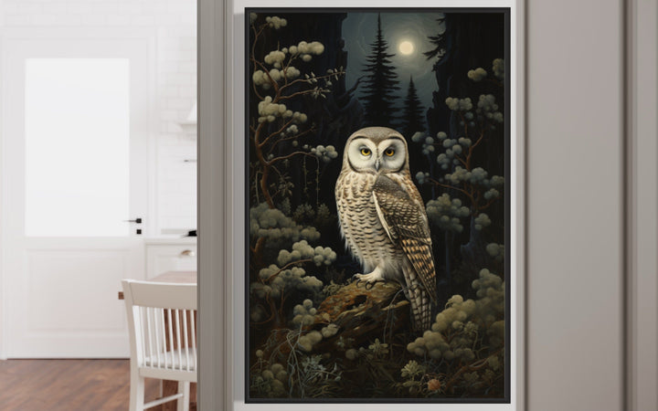 Owl in Haunted Forest Gothic Framed Canvas Wall Art