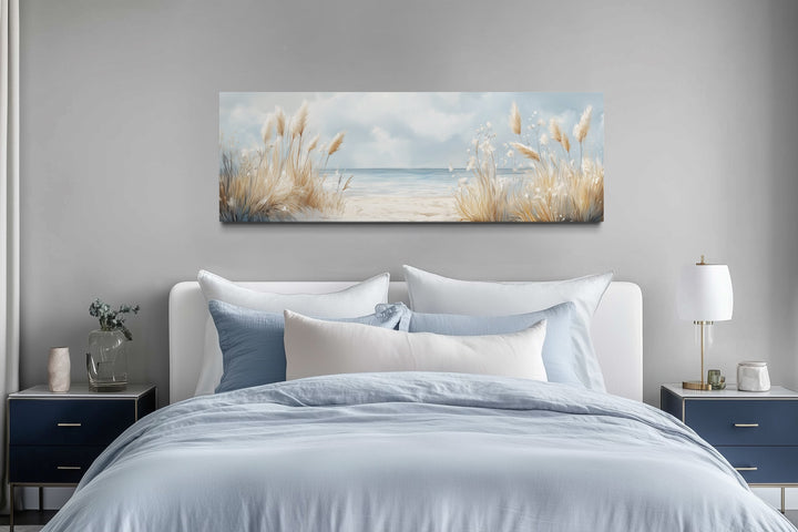 Pampas Grass On The Beach Horizontal Neutral Framed Canvas Wall Art