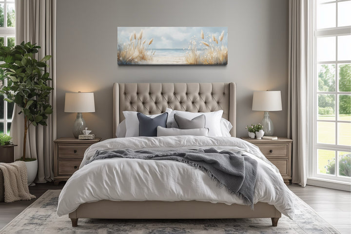 Pampas Grass On The Beach Horizontal Neutral Framed Canvas Wall Art