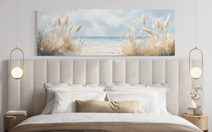 Pampas Grass On The Beach Horizontal Neutral Framed Canvas Wall Art