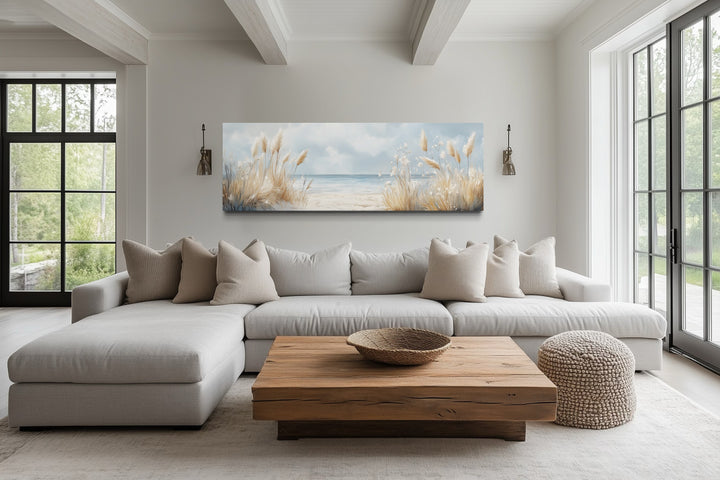 Pampas Grass On The Beach Horizontal Neutral Framed Canvas Wall Art