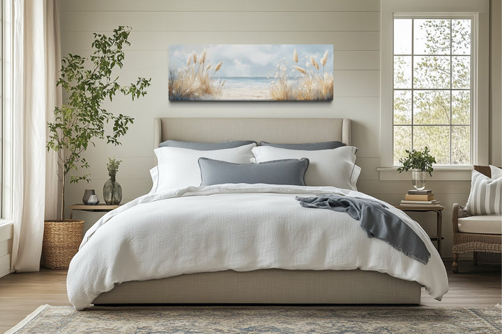 Pampas Grass On The Beach Horizontal Neutral Framed Canvas Wall Art