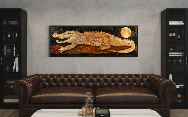 Panoramic Crocodile Layered Wood Style Painting Canvas Wall Art