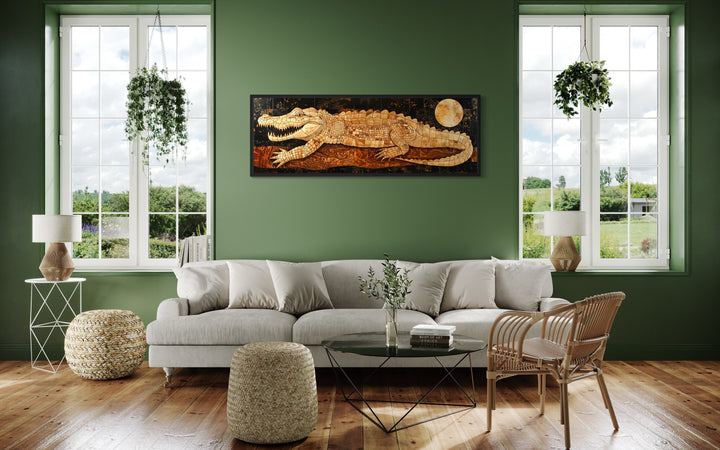 Panoramic Crocodile Layered Wood Style Painting Canvas Wall Art