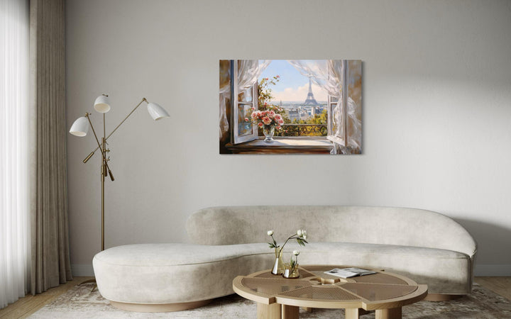 Paris Window View Wall Art With Eiffel Tower And Flowers