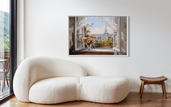 Paris Window View Wall Art With Eiffel Tower And Flowers