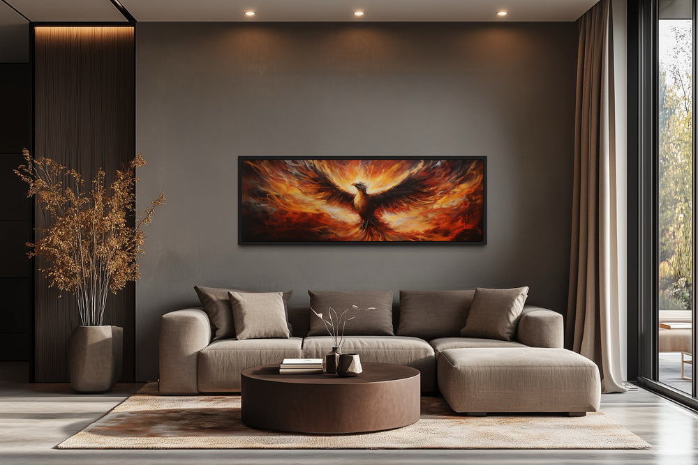Phoenix Rising From Fire Horizontal Framed Canvas Wall Art