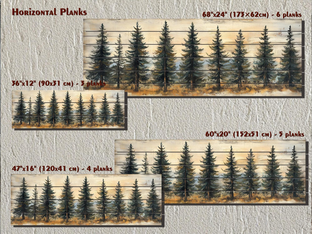 Pine Tree Forest Real Wood Long Horizontal Wall Art