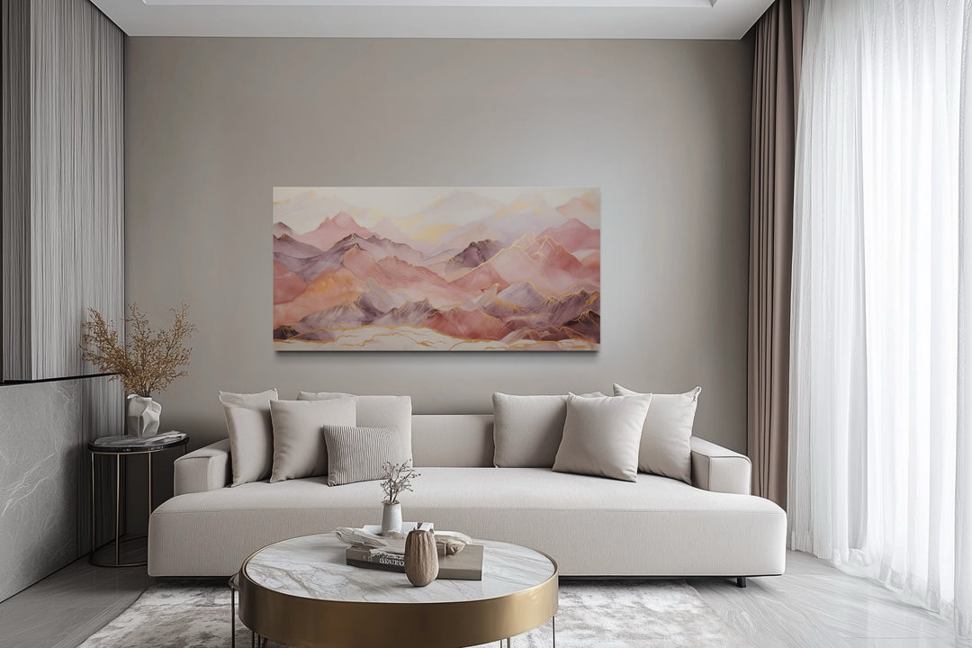 Pink Brown Abstract Marble Mountain Landscape Framed Canvas Wall Art