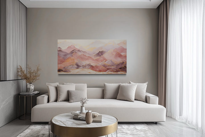 Pink Brown Abstract Marble Mountain Landscape Framed Canvas Wall Art