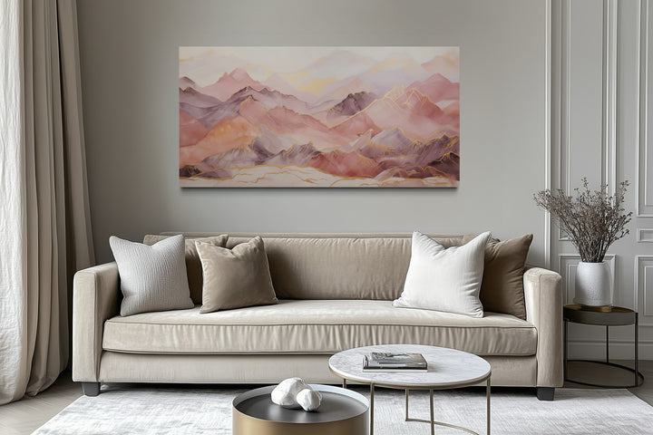 Pink Brown Abstract Marble Mountain Landscape Framed Canvas Wall Art